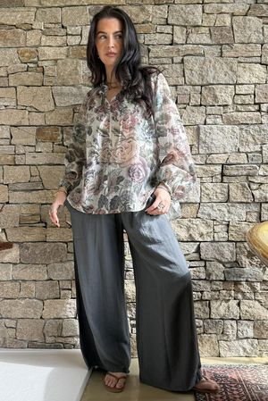 Country Garden Chintz Blouse Charcoal